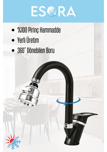 Siyah Krom Baston Lavabo Bataryası Filtreli Oynar Başlıklı Banyo Musluğu Çeşmesi Çift Su Girişli fiyatları