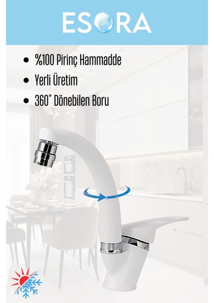 Beyaz Krom Mix Oynar Başlıklı Lavabo Bataryası Çift Su Grişli Çeşme Banyo Musluğu Mutfak Çeşmesi fiyatları