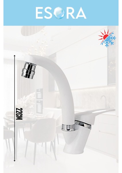 Beyaz Krom Mix Oynar Başlıklı Lavabo Bataryası Çift Su Grişli Çeşme Banyo Musluğu Mutfak Çeşmesi modelleri