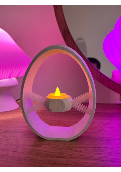 Mermer Desenli 16 cm Askılı LED Mumluk – 3D Baskı Dekoratif Yumurta