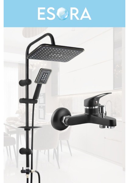 Siyah Robot Tepe Yağmurlama Banyo- Musluğu Çeşmesi 2'li Set