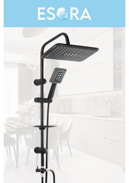 Siyah Robot Duş Set Köşe Borulu Eviye, Baston Borulu Lavabo ve Banyo Bataryası 4lü Set fiyatları