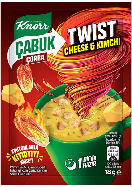 Çabuk Çorba Twist Cheese Kimchi 18 gr x 12 Adet