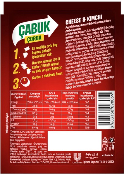 Çabuk Çorba Twist Cheese Kimchi 18 gr x 12 Adet modelleri