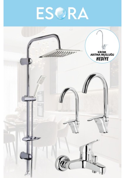 Dubai Robot Duş Sistemi, Baston Lavabo & Mutfak ve Banyo Bataryası Set (Arıtma Musluğu Hediye)