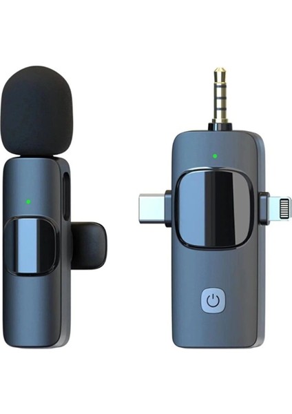 Kablosuz Tekli Yaka Mikrofonu 3.5mm Aux İphone Type-C Pc Tablet Video Ses Kayıt Vlog Usb C Ve Amfi