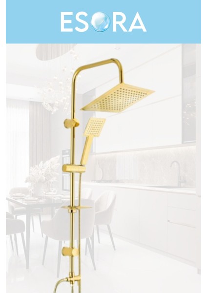 Gold Kare Robot Duş Seti , Beyaz Gold Köşe Borulu Eviye , Lavabo , Banyo Bataryası 4’lü Set fiyatları