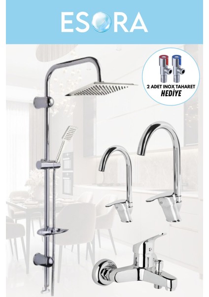 Dubai Robot Duş Sistemi, Baston Lavabo & Mutfak ve Banyo Bataryası Set (2 Adet Taharet Hediye)