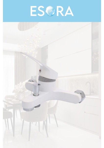 Dubai Krom Robot Duş Seti , Beyaz Oynar Borulu Eviye , Baston Lavabo , Banyo Bataryası 4’lü Set indirimleri