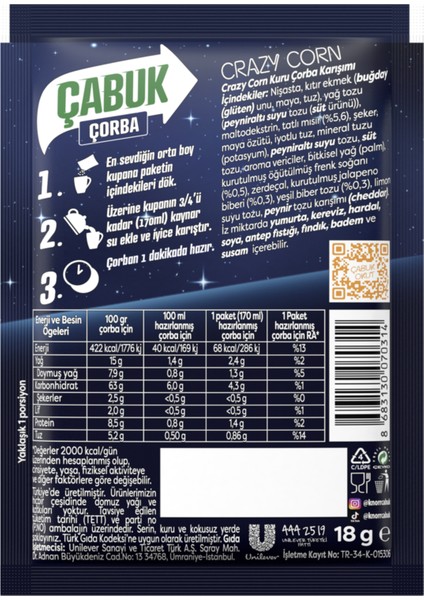 Çabuk Çorba Crazy Corn 18 gr x 12 Adet modelleri