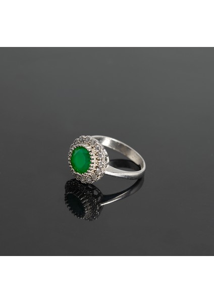 925 Ayar Gümüş Zümrüt Taş Görünümlü Kadın Yüzük, Parmağa Göre Ayarlanır 4.05 gr modelleri