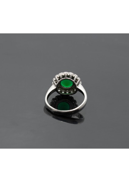 925 Ayar Gümüş Zümrüt Taş Görünümlü Kadın Yüzük, Parmağa Göre Ayarlanır 4.05 gr fırsatları