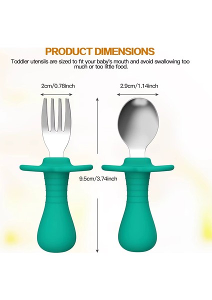 Yeşil Renk Figürlü Premium Çocuk Bpa Free Silikon Sap Paslanmaz Çelik Uçlu Çatal-Kaşık Set 9+ Ay fiyatları
