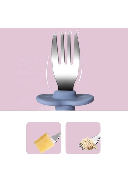 Yeşil Renk Figürlü Premium Çocuk Bpa Free Silikon Sap Paslanmaz Çelik Uçlu Çatal-Kaşık Set 9+ Ay