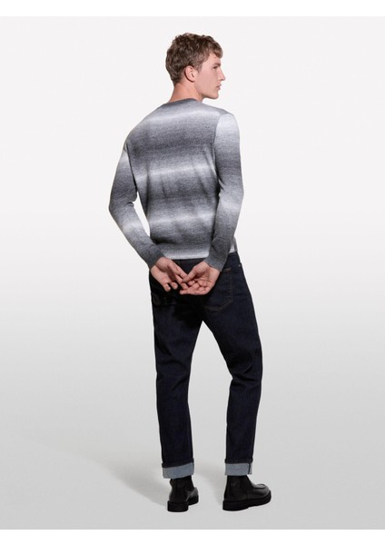 Sisley Yün Karışımlı Renk Geçişli Bisiklet Yaka Kazak Erkek Mavi Kazak - 324A1QRPS1045