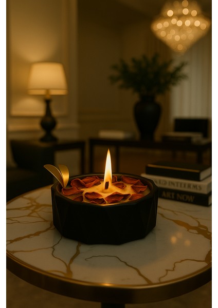 Dekoratif Büyük Kase Inci Kumu Mum – Gül Süslemeli El Yapımı