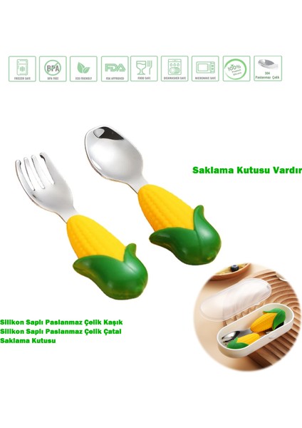 Mısır Figürlü Premium Çocuk Bpa Free Silikon Sap Paslanmaz Çelik Uçlu Çatal-Kaşık Set 9+ Ay