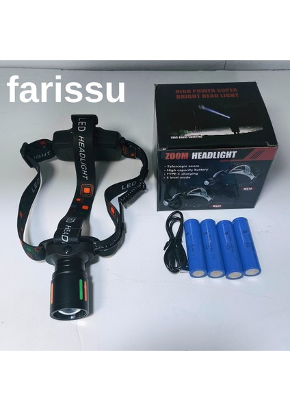 25-30W 6800MAH Zoomlu Kafa Feneri – 1000 Lümen, 1 Km Menzil, 4 Adet 18650 Pil Yedek Pilli fiyatları