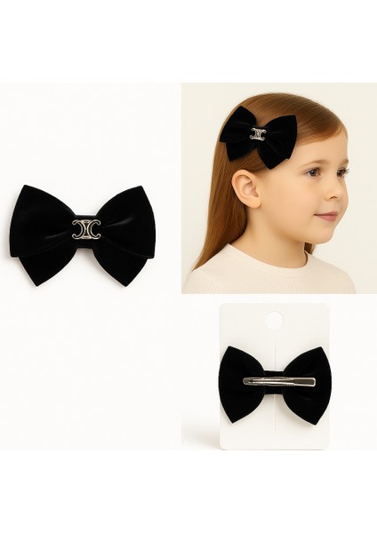 Kadın Siyah Kadife Fiyonk Saç Tokası – Zarif Metal Detaylı, Şık ve Dayanıklı