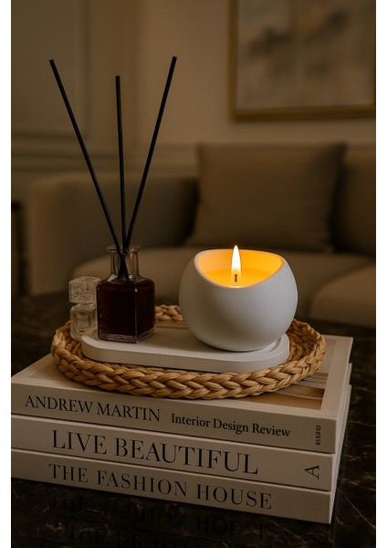 Dekoratif Kokulu Mum ve Oda Kokusu Seti | Sunum Altlıklı