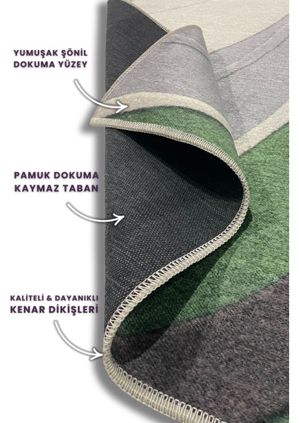 Dalga Desenli Modern Yeşil Halı Dijital Baskılı Dokuma Kaymaz Tabanlı Yıkanabilir Oturma Odası Halısı