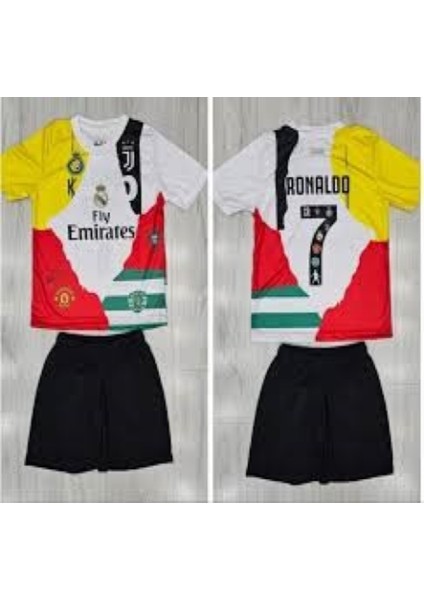 Cristiano Ronaldo Tüm Takımlar Görsel Konsepti Özel Tasarım Çocuk Forması 4 Parça Forma+Şort+Çorap+Biliklik