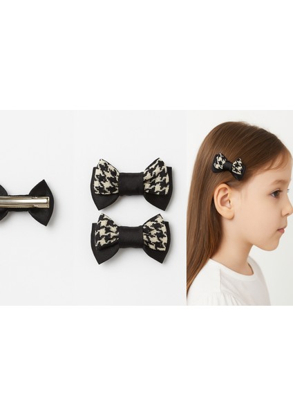 2'li Mini Siyah Beyaz Desenli Fiyonk Saç Tokası – Küçük Toka Seti