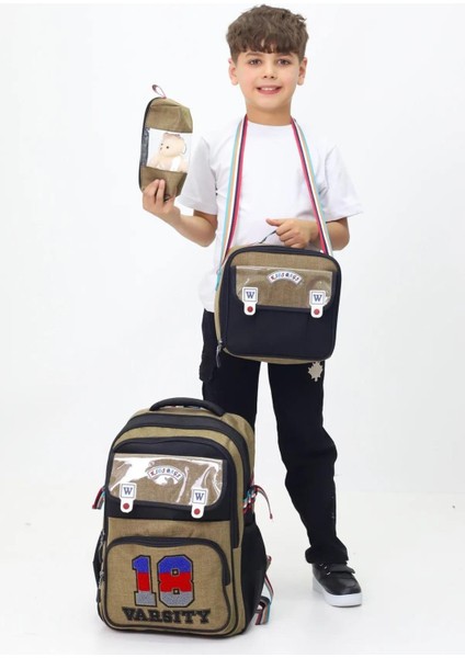 Space Yazılı 3'lü Çanta Seti Sırt Çantası Beslenme Çantası Kalemlik Ilkokul Peluş Oyuncak