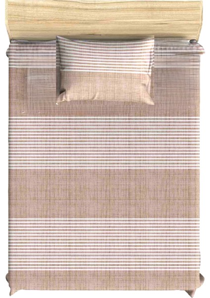 %100 Pamuklu Bej Çizgili 90X190 ve 100X200 cm Tek Kişilik Yataklara Uyumlu Lastikli Çarşaf