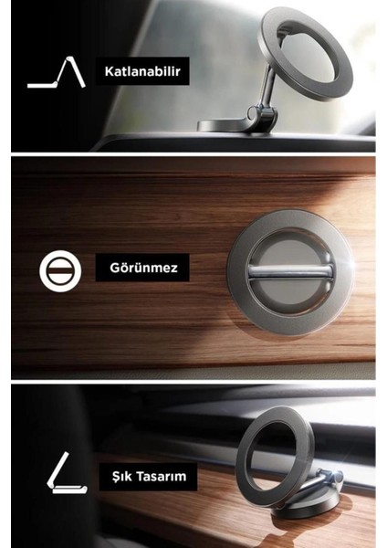 JX-037 Siyah Katlanır Manyetik Araba Içi Kompakt Cep Telefonu Tutucu fırsatları