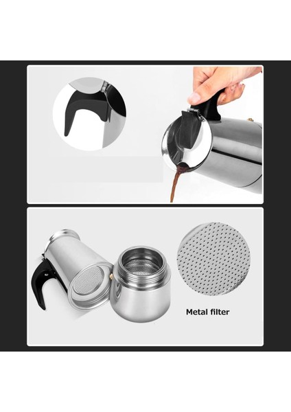Inox Moka Pot - Paslanmaz Çelik Profesyonel Moka Pot - 100 ml 722055