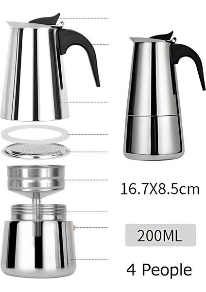 Inox Moka Pot - Paslanmaz Çelik Profesyonel Moka Pot - 200 ml 722056