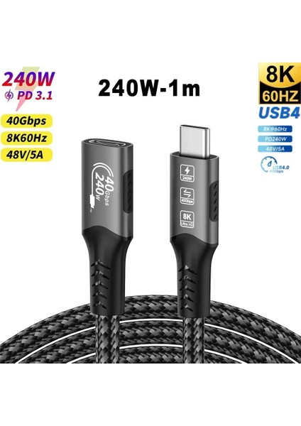 USB 4.0 Çift Taraflı Type-C 240W 40 Gbps 8k 60Hz Data Aktarım ,type-C Hızlı Şarj 1mt fiyatları