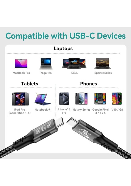 USB 4.0 Çift Taraflı Type-C 240W 40 Gbps 8k 60Hz Data Aktarım ,type-C Hızlı Şarj 1mt modelleri