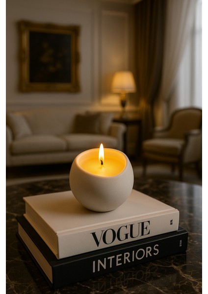 El Yapımı Taş Dekoratif Kavanoz Kokulu Mum | Yuvarlak Minimal Tasarım