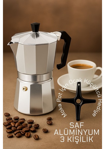 Klasik Italyan Moka Pot - 6061 Saf Alüminyum Profesyonel Moka Pot - 3 Kişilik 722058