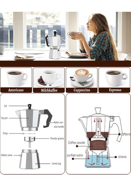 Klasik Italyan Moka Pot - 6061 Saf Alüminyum Profesyonel Moka Pot - 3 Kişilik 722058