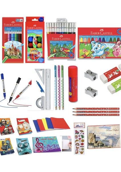 Kırtasiye Seti Ilkokul 1. 2. 3. 4. Sınıf Uyumlu Full Set Defter ve Boyalar