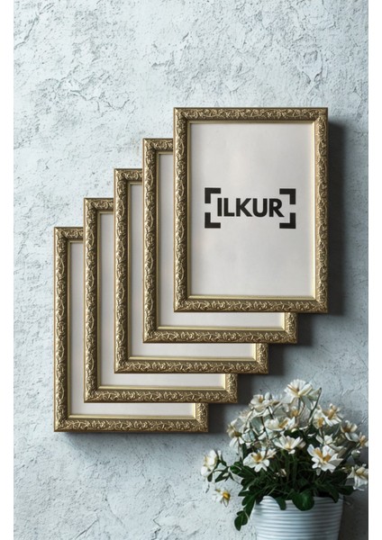 A4 Boyutunda (21X30 Cm) Düz Camlı Yaprak Desenli Çerçeve Beşli