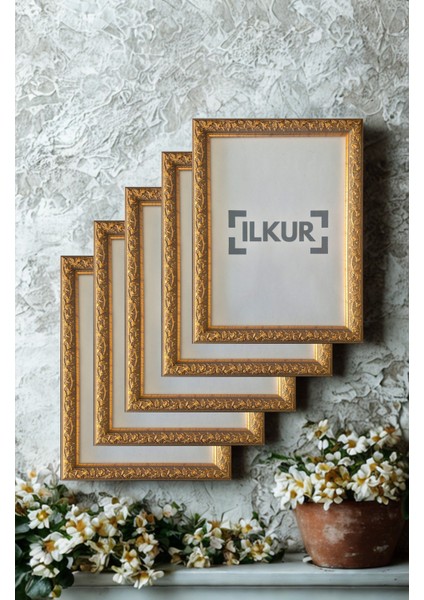 A4 Boyutunda (21X30 Cm) Mat Camlı Yaprak Desenli Çerçeve Beşli