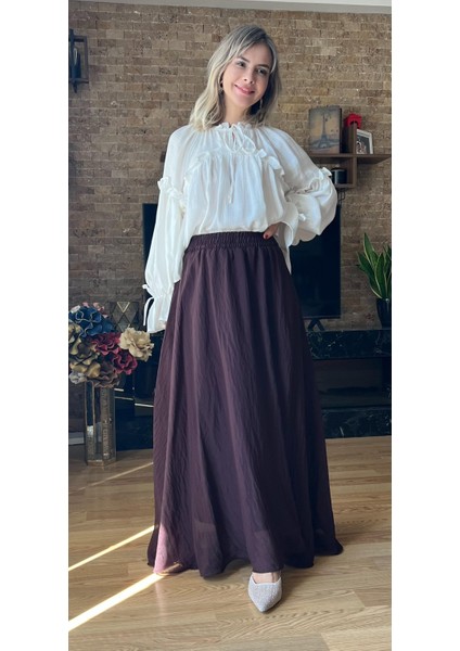 Etek Uçları Misinalı Fırfır Görünümlü Kadın Astarlı Şifon Etek