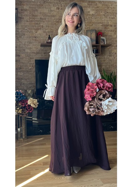 Etek Uçları Misinalı Fırfır Görünümlü Kadın Astarlı Şifon Etek fiyatları