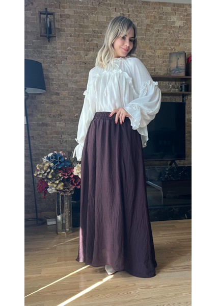 Etek Uçları Misinalı Fırfır Görünümlü Kadın Astarlı Şifon Etek modelleri