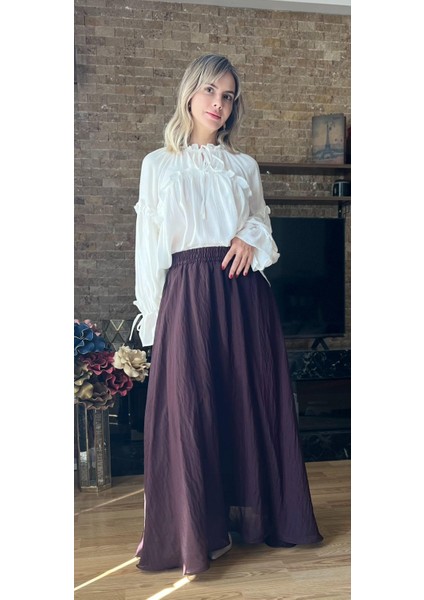 Etek Uçları Misinalı Fırfır Görünümlü Kadın Astarlı Şifon Etek fırsatları