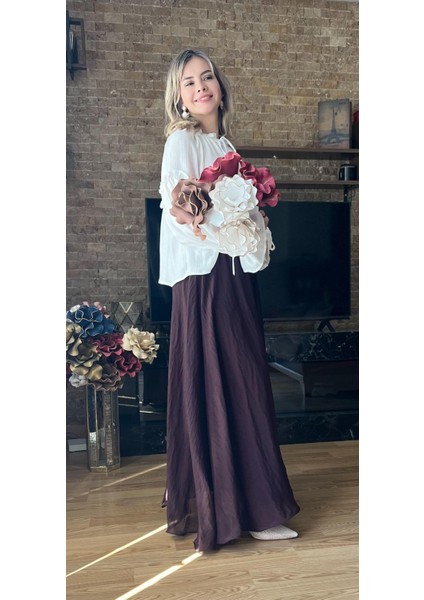 Etek Uçları Misinalı Fırfır Görünümlü Kadın Astarlı Şifon Etek indirimleri