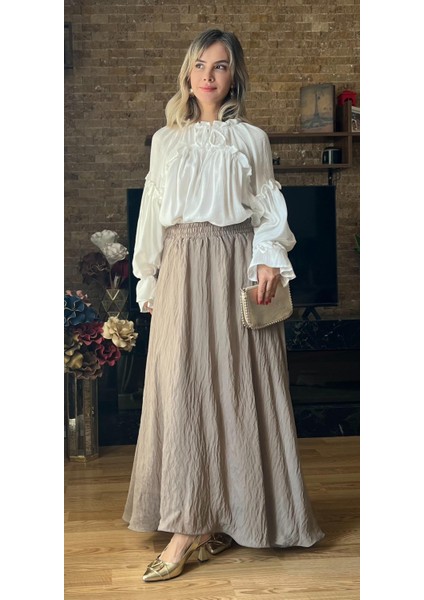 Etek Uçları Misinalı Fırfır Görünümlü Kadın Astarlı Şifon Etek fiyatları