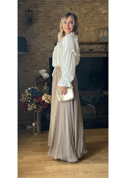 Etek Uçları Misinalı Fırfır Görünümlü Kadın Astarlı Şifon Etek fırsatları