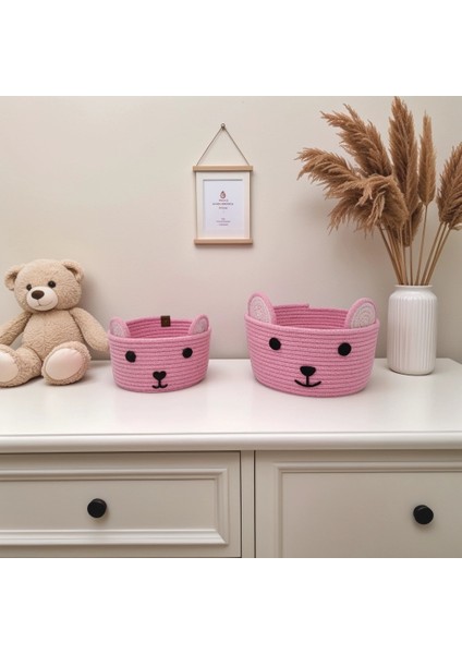 Ayıcık Figürlü Ikili Örgü Sepet Seti - Oyuncak Sepeti - Bebek Odası Sepet - Düzenleyici - Organizer