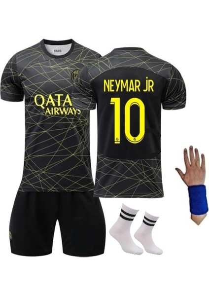 Paris Saint-Germain Fc Neymar Jr Gold-Siyah Özel Tasarım Retro Çocuk Forması 4 Parça Forma+Şort+Çorap+Biliklik