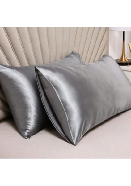 Antibakteriyel Terletmeyen Ipek Saten Yastık Kılıfı 2'li 50X70 Gri